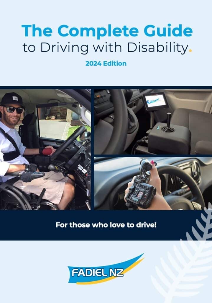 Cover of Complete Guide to Driving with Disability NZ featuring three images and the title.